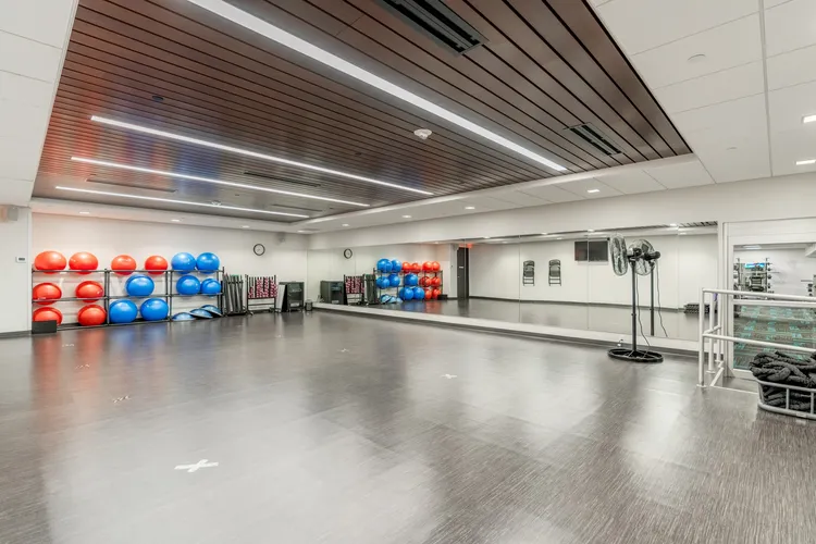 Spacious fitness studio ideal for group classes in U.S Bank Center building
